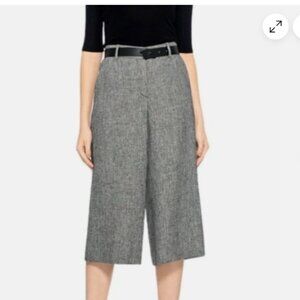 Theory Halentra Linen Crepe Wide Leg Culotte Pants Gray Size 00
